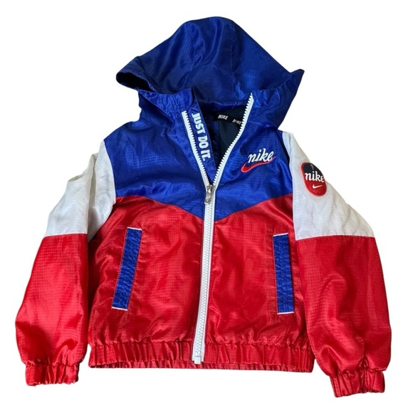 Nike Toddler Red White & Blue Color Block Hooded Fleece Lined Jacket Size 2T - Picture 2 of 10
